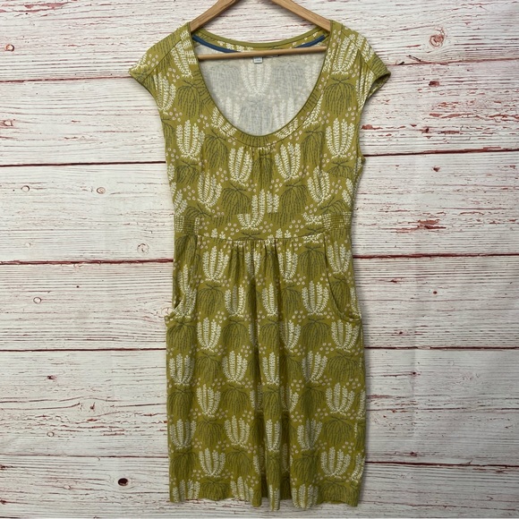Boden Margot Scoop Neck Olive Green Botanical Print Dress Sz 6 - Picture 2 of 11